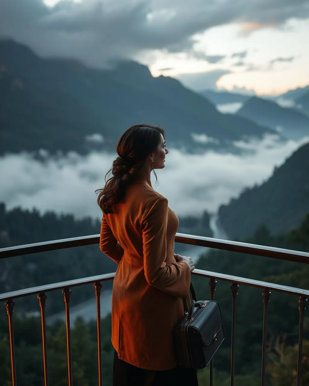 Traveler overlooking mountains